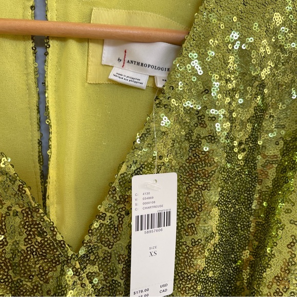 Anthropologie Sequin Wrap Dress in Chartruse - Picture 6 of 12